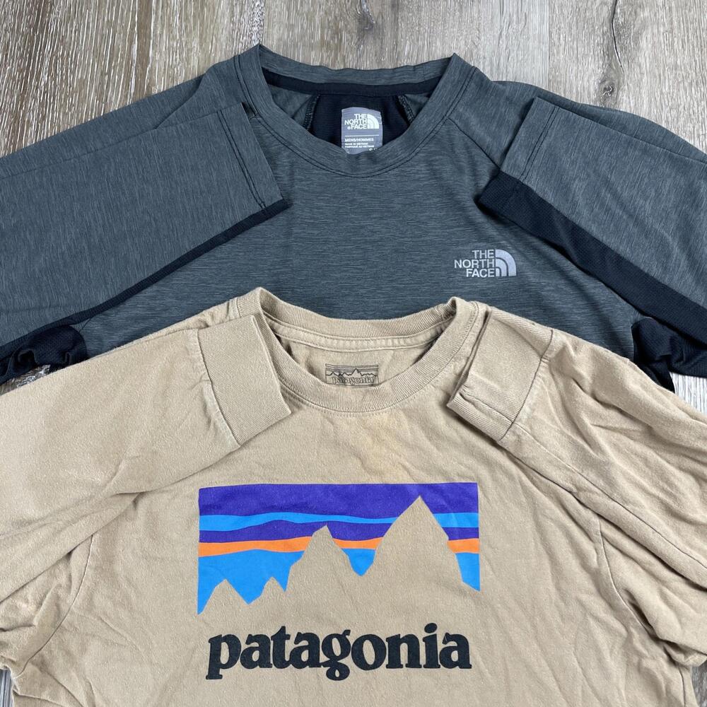 Lot of 2 Patagonia P-6 Logo LS T-Shirt + The North Face VaporWick LS Men's Small